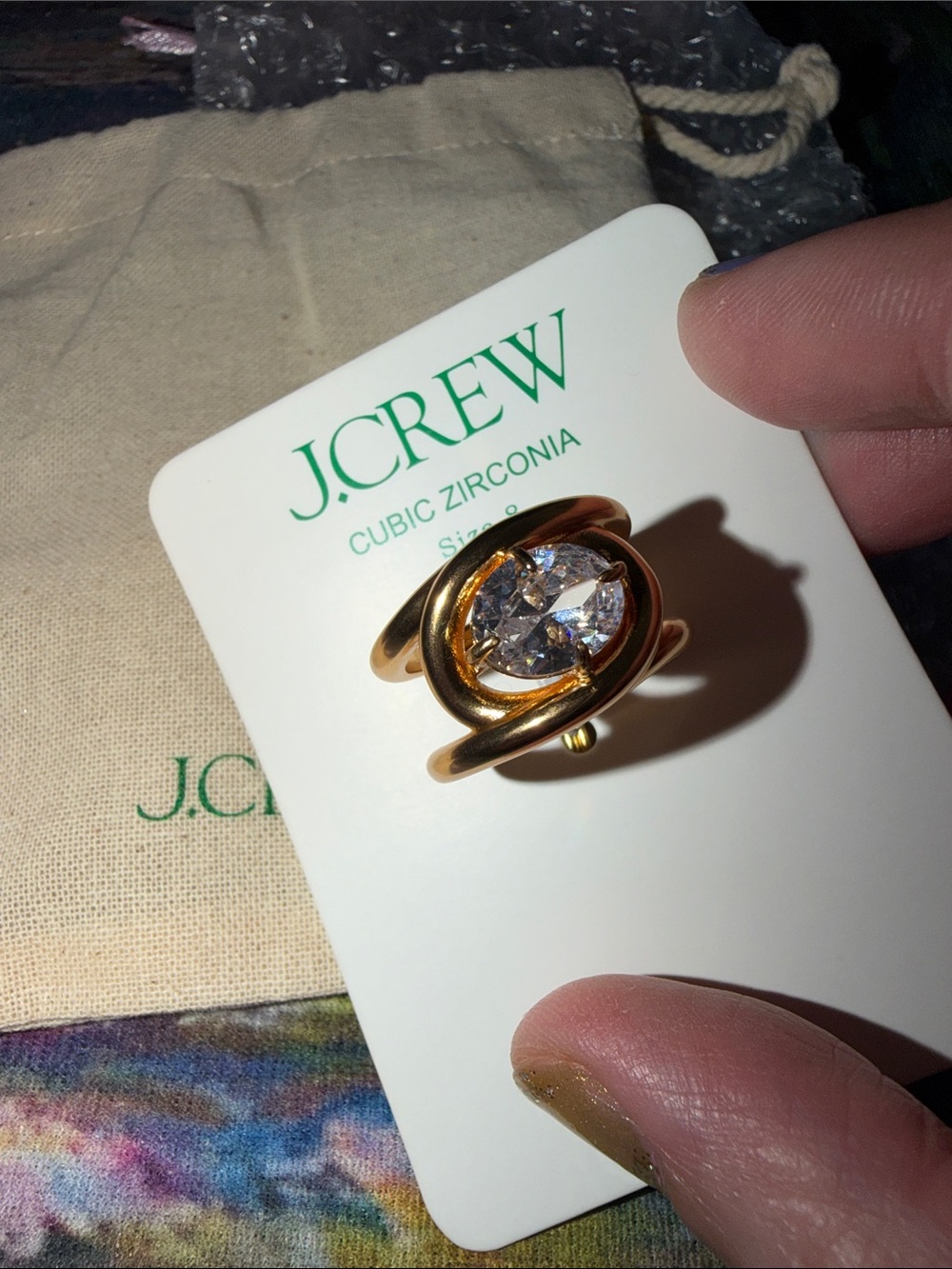 J. Crew sculptural Cubic Zirconia ring size 8